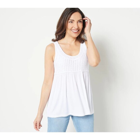 Susan Graver Pure Knit Jersey and Crochet Tunic Tank Top Size 2X White Rayon NEW - Picture 1 of 6